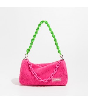 Fluffy Clutch Bag With Chain